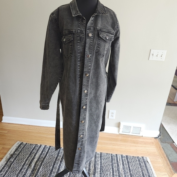 KAFFE Charcoal Soft Denim Coat Dress maxi length - Picture 5 of 6
